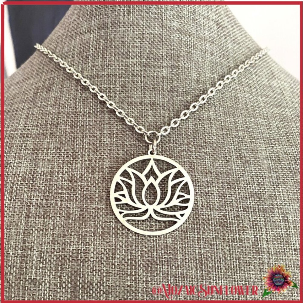 Silver Lotus Blossom Pendant Chain With 2" Extension